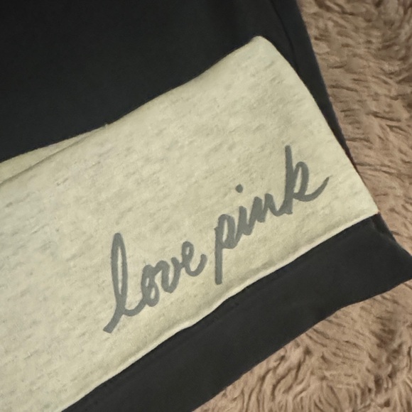 PINK Victoria's Secret Black Leggings Light Gray Waistband Love Pink Yoga Tights - Picture 5 of 5